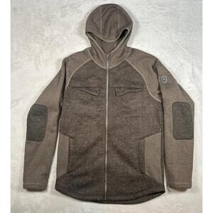 Merrell Sweater Jacket Full Zip Hooded Mens Size Medium M Brown elbow patches